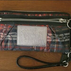 Coach Poppy Tartan Wristlet